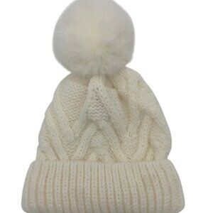 Classic Thick Knit White Pom Pom Beanie I Rachel Zoe